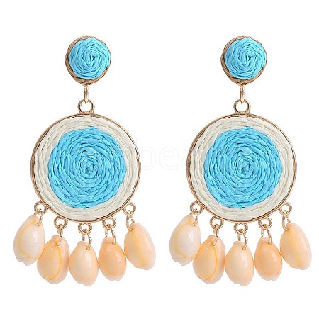 Bohemian Vacation Style Raffia Shell Earrings Vintage Handmade Woven Ear Drops GM6430-1-1