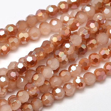 Faceted Round Half Rainbow Plated Imitation Jade Electroplate Glass Beads Strands X-EGLA-J130-HR05-1