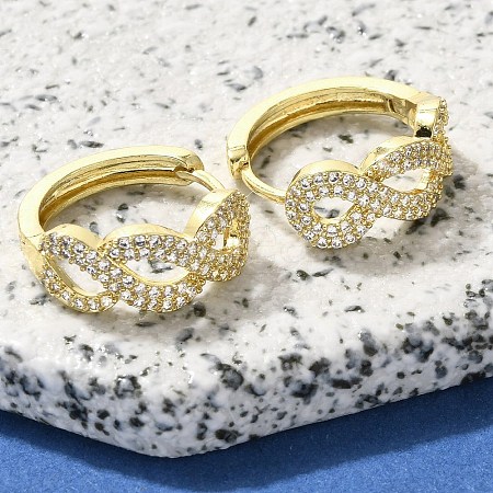 Brass Clear Cubic Zirconia Hoop Earrings EJEW-M047-25G-1