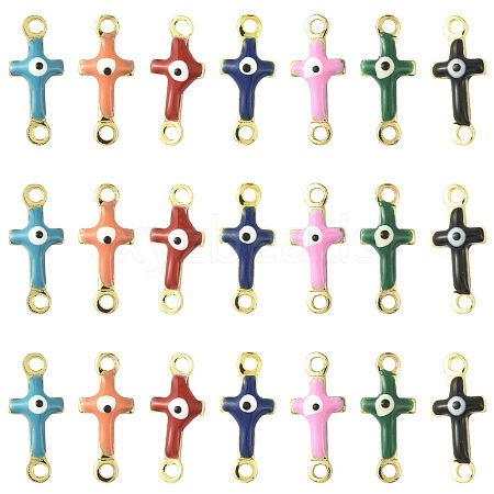 28Pcs 7 Colors Brass Enamel Connector Charms KK-FS0002-04-1