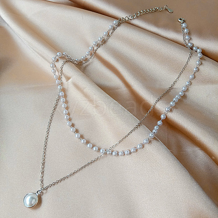 Alloy & Plastic Imitation Pearl Double Layer Necklaces WG1127D-02-1