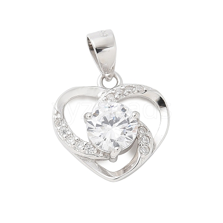 Pure Silver Cubic Zirconia Heart Charms STER-S008-02A-P-1