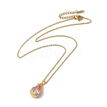 Pink Cubic Zirconia Pendant Necklace NJEW-H161-01G-1