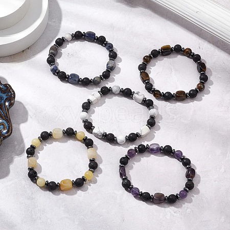 Natural & Synthetic Mixed Gemstone Beads Bracelets BJEW-JB11322-1