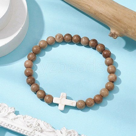 Wood Beads Stretch Bracelets for Men BJEW-JB11303-02-1