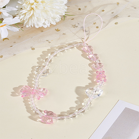 1Pc Heart & Bowknot Acrylic Mobile Straps for Women AJEW-LP0004-56-1