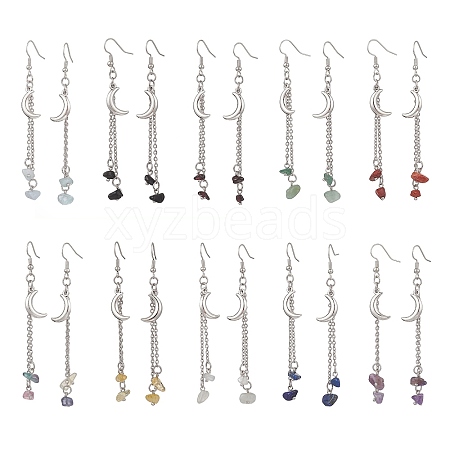 10 Pairs 10 Styles Brass Moon Dangle Earrings EJEW-JE06676-1