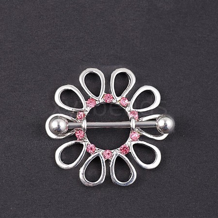 316L Surgical Stainless Steel Rose Rhinestone Nipple Rings FS-WGB766E-11-1