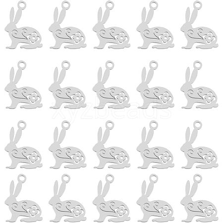 HOBBIESAY 20Pcs 201 Stainless Steel Bunny Pendants STAS-HY0001-02P-1