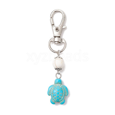 Tortoise & Round Synthetic Turquoise Pendant Decoration HJEW-JM02295-01-1