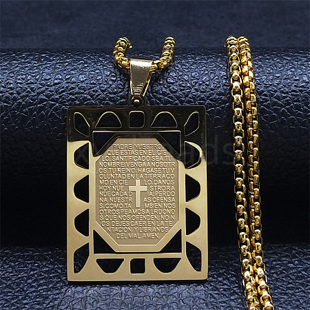 304 Stainless Steel Rectangle Pendant Necklaces NJEW-S007-12G-1