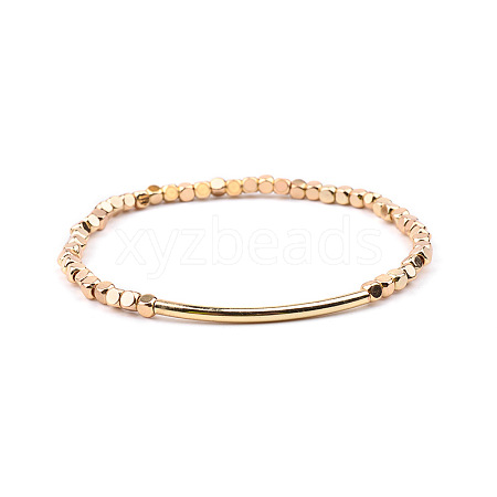 Gold-tone Miyuki Elastic Crystal Beaded Bracelet with Acrylic Tube Beads ST1039680-1