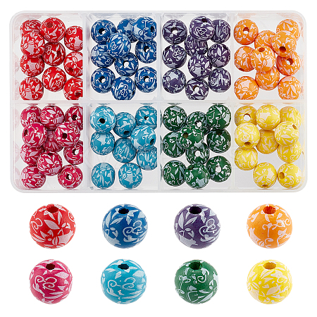 Printed Natural Wooden Beads WOOD-FH0001-54-1