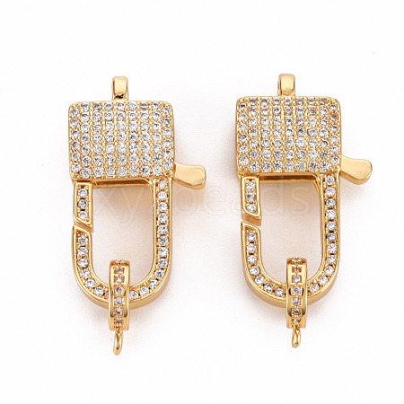 Brass Micro Pave Clear Cubic Zirconia Lobster Claw Clasps ZIRC-S067-069G-NR-1