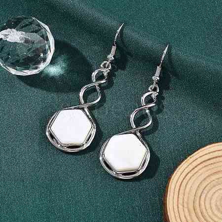 Hexagon Natural Shell Dangle Earrings EJEW-K298-02P-1