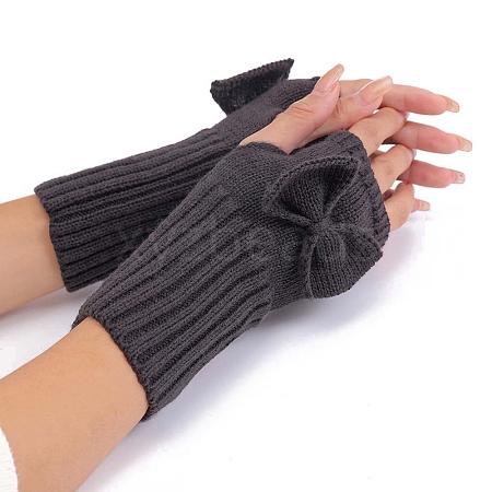 Acrylic Fibers Bowknot Knitting Fingerless Gloves PW-WG73400-04-1