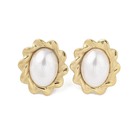 316 Surgical Stainless Steel & CCB Imitation Pearl Stud Earrings for Women STAS-B063-03G-01-1