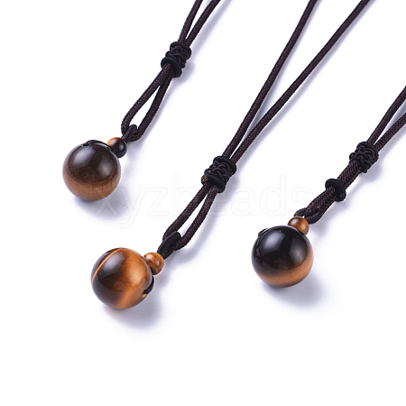 Natural Tiger Eye Pendant Necklaces NJEW-P241-A03-1