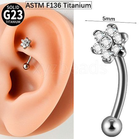 G23 Titanium Clear Cubic Zirconia Eyebrow Curved Barbell Rings WG7A99B-05-1