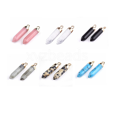 Electroplate Natural & Synthetic Gemstone Pointed Pendants G-S344-07-M-1