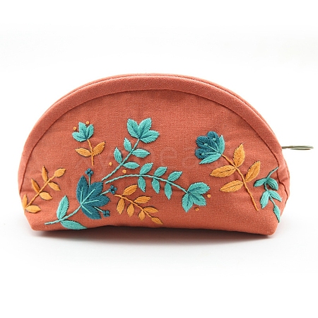 DIY Flower Pattern Moon-shaped Cosmetic Bag Embroidery Kit PW23021090375-1