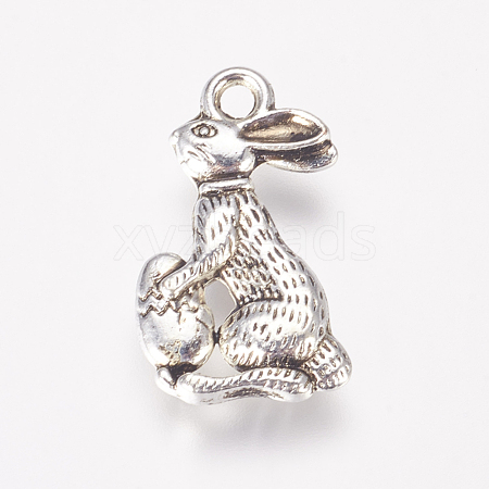 Easter Theme Tibetan Style Alloy Bunny Pendants X-TIBEP-E150-06AS-1