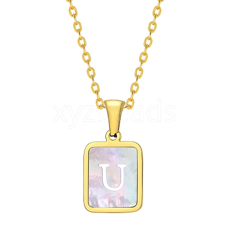 Shell Rectangle Pendant Initial Necklaces PW-WGEBFCF-21-1