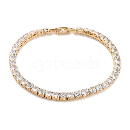 Brass Pave Clear Cubic Zirconia Flat Round Link Bracelets BJEW-YWC0002-04G-1