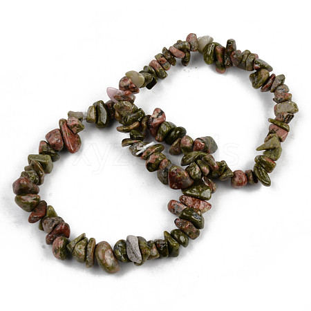 Unisex Chip Natural Unakite Beaded Stretch Bracelets BJEW-S143-20-1