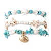 3Pcs 3 Styles Starfish Synthetic Magnesite & Turquoise Beaded Anklets AJEW-TA00030-2