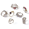 7Pcs 7 Style Rhinestone Heart & Star & Half Round Open Cuff Rings Set with Cat Eye Beaded RJEW-TA0001-03-2