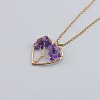 Natural Amethyst Chip Beaded Tree of Life Alloy Heart Pendant Necklaces WG026CB-03-1