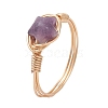 Golden Tone Copper Wire Wrapped Natural Gemstone Finger Rings RJEW-JR00983-4