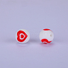 Printed Round with Heart Pattern Silicone Focal Beads SI-JX0056A-192-1