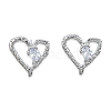 Clear Cubic Zirconia Heart Stud Earrings EJEW-N012-51P-A-2