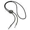 1Pc West Cowboy Hat Tibetan Style Alloy Pendant Black PU Leather Cord Bolo Tie Lariat Necklaces NJEW-GF0001-24A-1