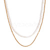 18K Gold Plated Stainless Steel & Natural White Jade Beaded Double Layer Necklaces for Women QW1726-3-1