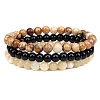 3Pcs 3 Style Natural Picture Jasper & Black Agate & Citrine Round Beaded Stretch Bracelets Set PW23030759584-1