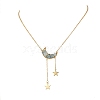 4Pcs 4 Styles Natural Aquamarine & Rose Quartz & Topaz Jade & Amethyst Chip Beads Moon Pendant Brass Cable Chain Necklaces for Women NJEW-TA00257-4