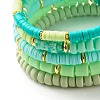 Natural Sandalwood Round & Polymer Clay Heishi Beads Stretch Bracelets Sets BJEW-JB07437-10
