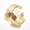 Ion Plating(IP) 304 Stainless Steel Feather Open Cuff Bangle for Women BJEW-F442-01G-2