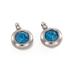 Trendy Original Color 304 Stainless Steel Grade A Rhinestone Flat Round Charm Pendants RB-M030-06S-1