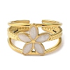 Flower 304 Stainless Steel Enamel Open Cuff Rings for Women RJEW-F166-21G-02-2