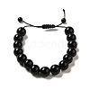 12.5mm Round Natural Bkack Stone Braided Bead Bracelets for Women Men BJEW-C060-01E-1