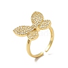 Clear Cubic Zirconia Butterfly Open Cuff Ring RJEW-I092-19G-1