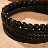 Natural Lava Rock & Glass Round Beaded Bracelets BJEW-G732-01A-4