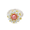 Flower Glass Seed Beaded Stretch Rings for Women RJEW-MZ00022-01-1