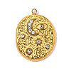 Hammered 304 Stainless Steel Rhinestone Pendants STAS-OY016-21G-1