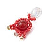 Natural Carnelian(Dyed & Heated) & Handmade Glass Seed Beaded Cat Shape Pendants PALLOY-MZ00488-07-4