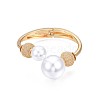 ABS Plastic Pearl Round Beaded Open Cuff Bangle BJEW-S118-104G-1